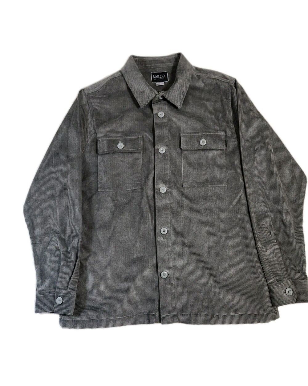 Valor Collective Mens L Corduroy Shacket Gray NWT Cali Skater Logo 100% Cotton